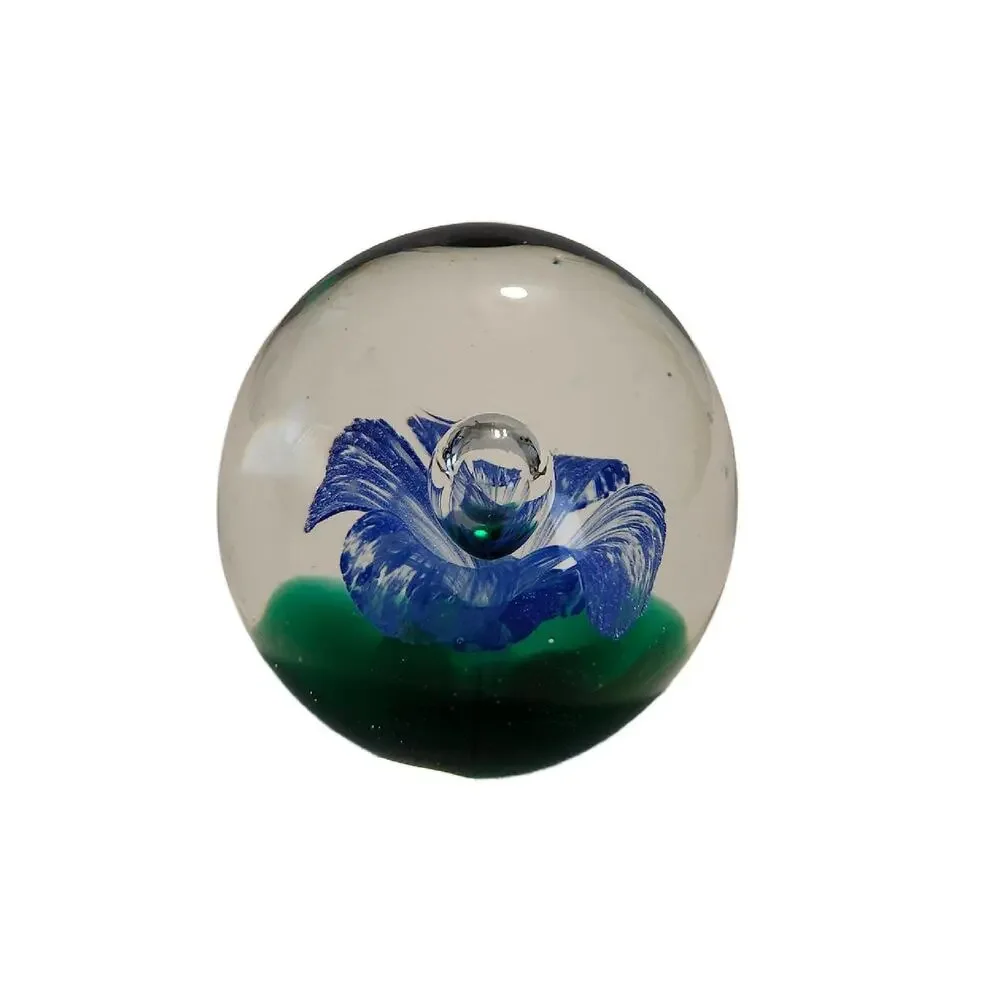 Vintage Hand Blown Glass Sphere Floral Paperweight